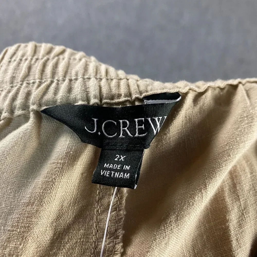 J Crew Pants Women's 2X Beige Jogger Taper Drawstring Linen Blend‎ NWT